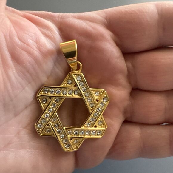 Stainless Steel Jewish Israel Star of David Necklace Bar Mitzvah Gold Zirconia - Picture 4 of 6